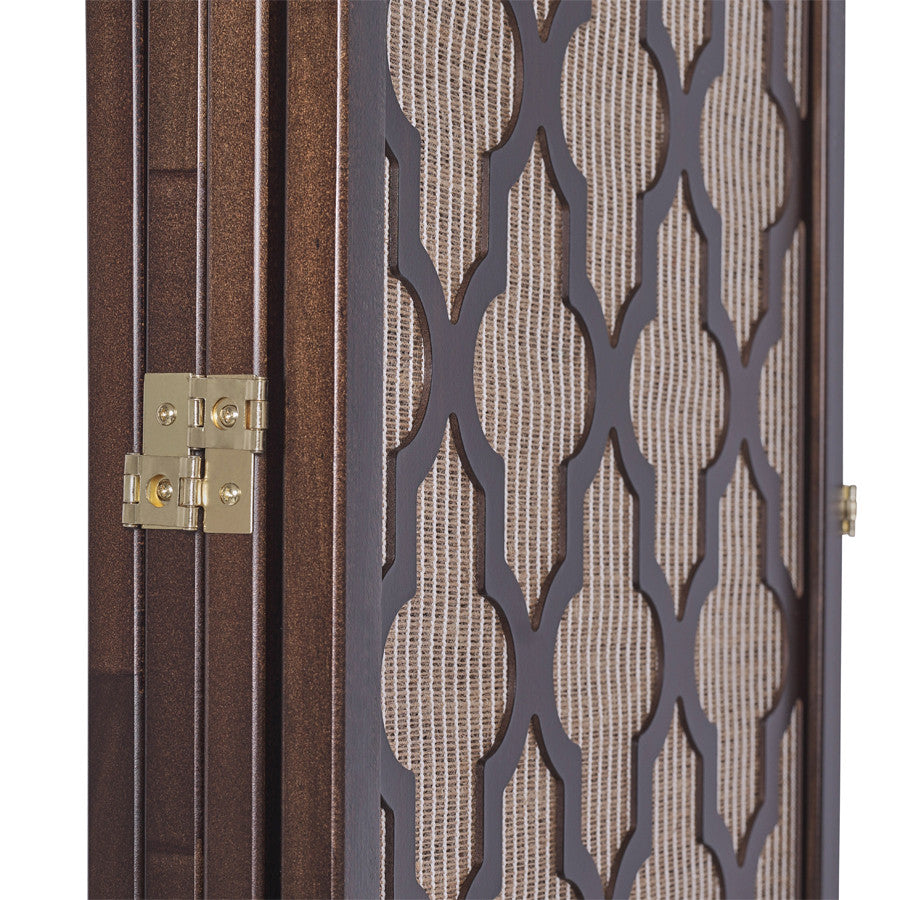 Room Divider Screen Rattan Inlay Cutout Decor Espresso Color
