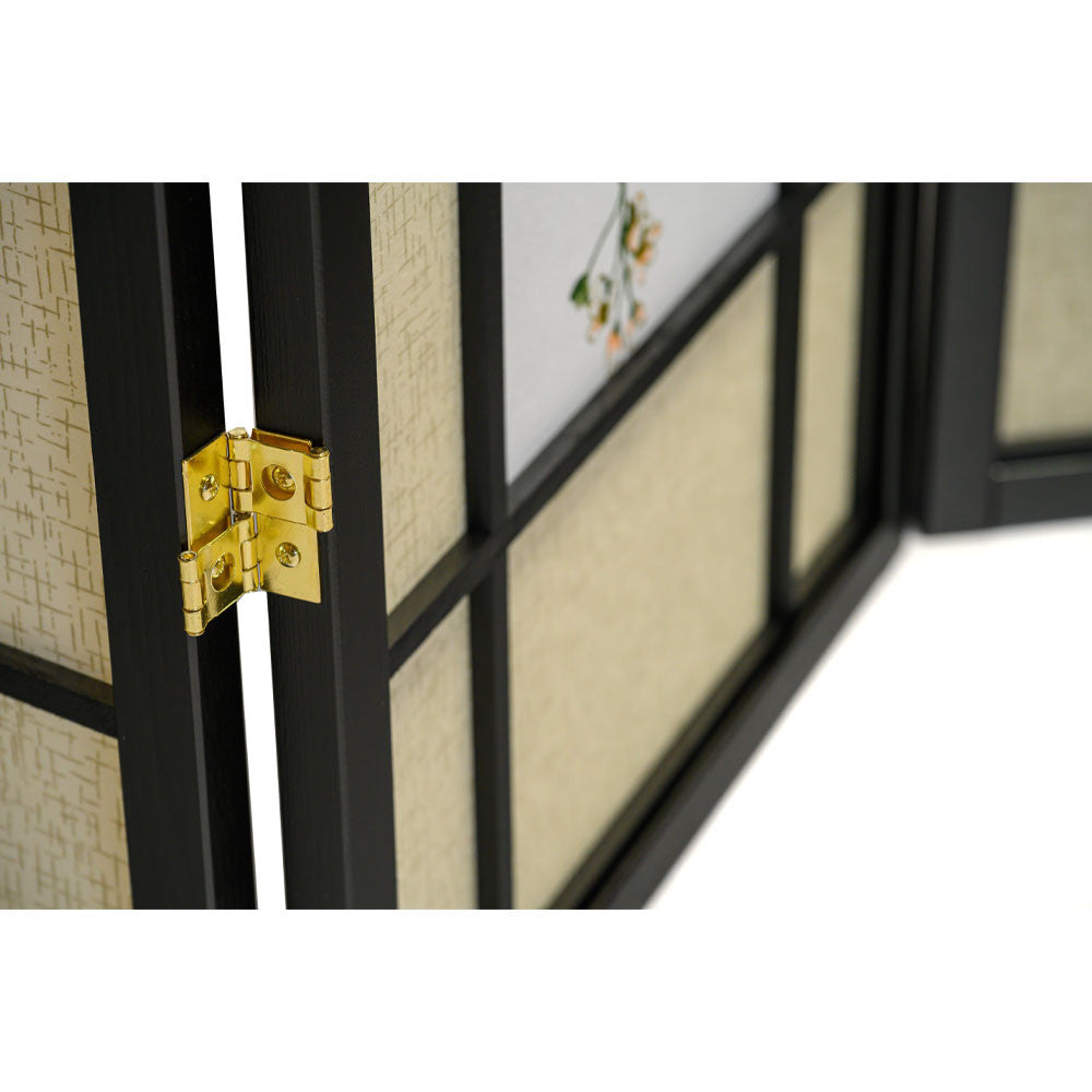 3 or 4 Panels Room Divider Privacy Screen Floral Botanical Print Black