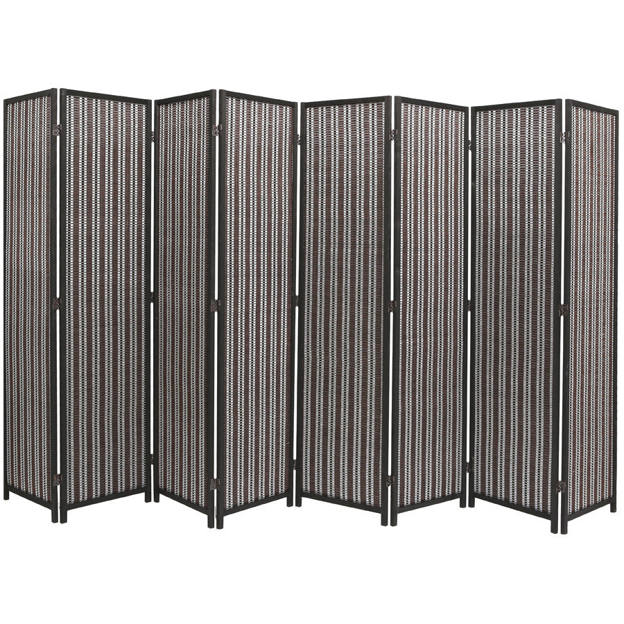 8 Panel Natural, Brown, Or Black Color Wood and Bamboo Weave Room Divider
