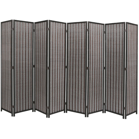 8 Panel Natural, Brown, Or Black Color Wood and Bamboo Weave Room Divider