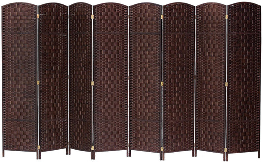 8 Panel Room Divider Privacy Screen Diamond Weave Bamboo Fiber