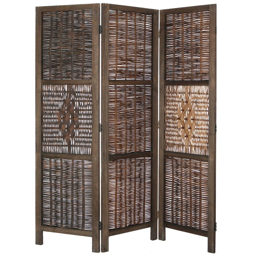 Room Divider 3 Panel Wicker Weave Design with a Diamond Shaped Accent, White or Brown Color