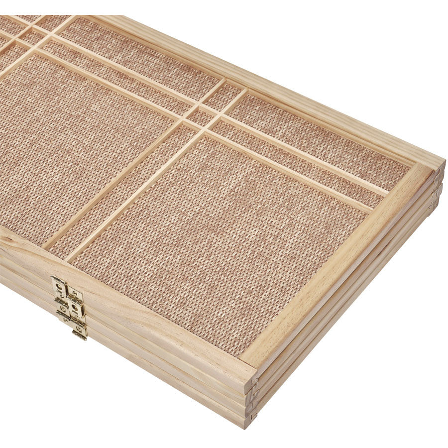 Room Divider 4 Panel Fabric In-lay Wooden Screen Natural Finish