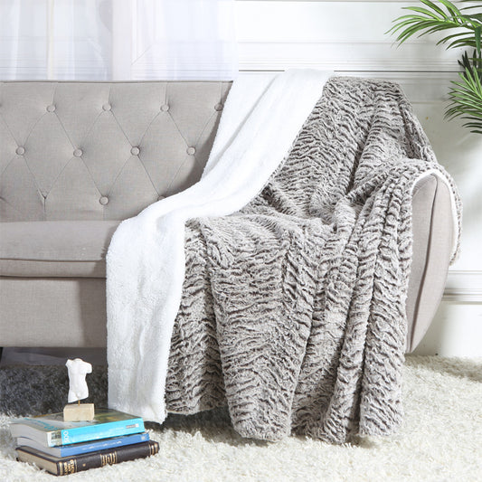 Luxury Faux Micro Fur Wave Design Ultra Plush Fleece & Sherpa Decorative Throw