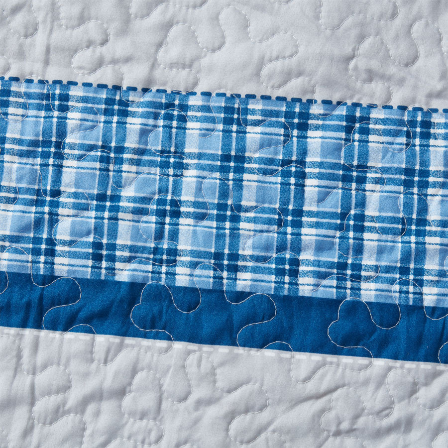 3 PCS Quilt Bedspread Coverlet Blue and White Patchwork Design Microfiber