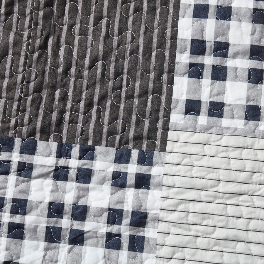 3 PCS Quilt Bedspread Coverlet Grey and White Patchwork Design