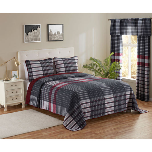 3 PCS Quilt Bedspread Coverlet Red and White Patchwork Design