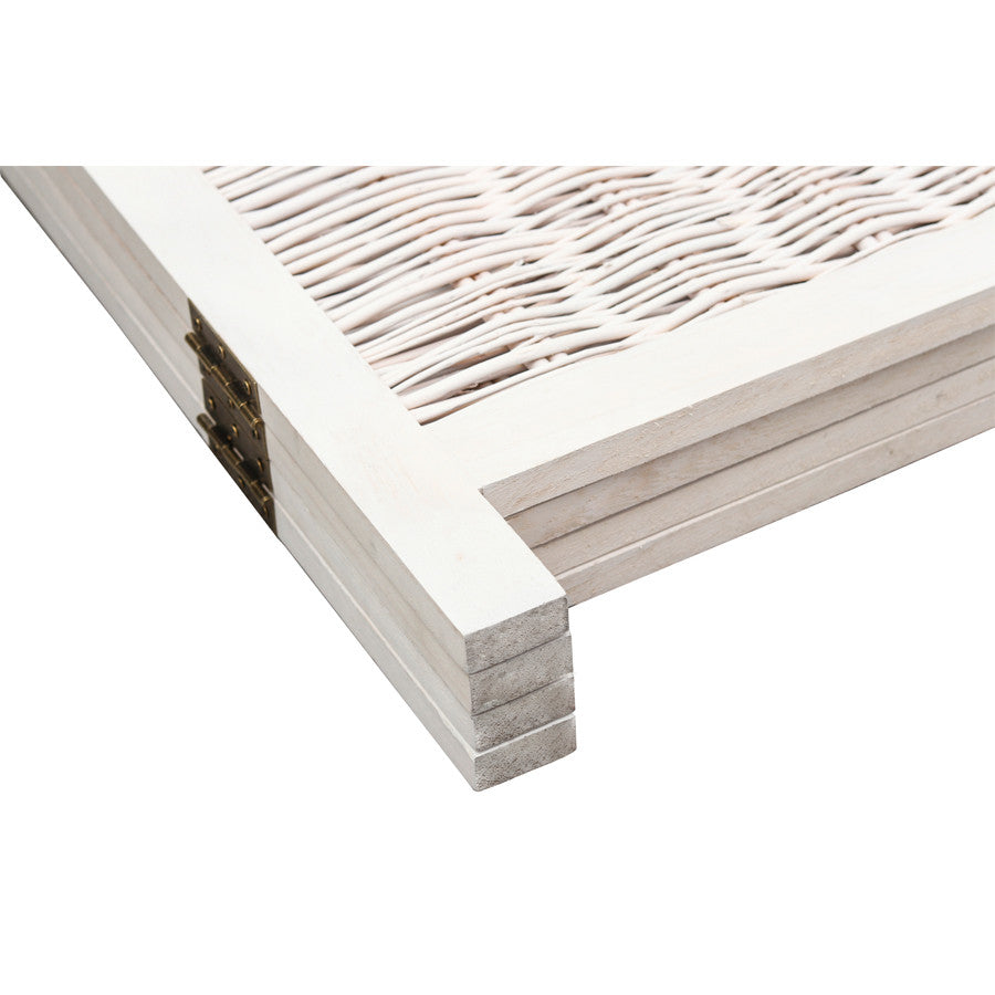 Room Divider 4 Panel Wood and Bamboo Weave Design Brown or White Color