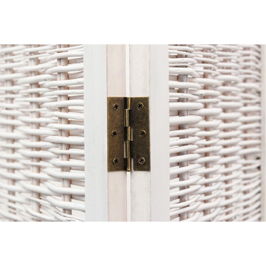 Room Divider 4 Panel Wood and Bamboo Weave Design Brown or White Color