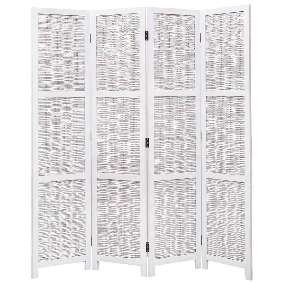 Room Divider 4 Panel Wood and Bamboo Weave Design Brown or White Color