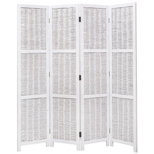 Room Divider 4 Panel Wood and Bamboo Weave Design Brown or White Color
