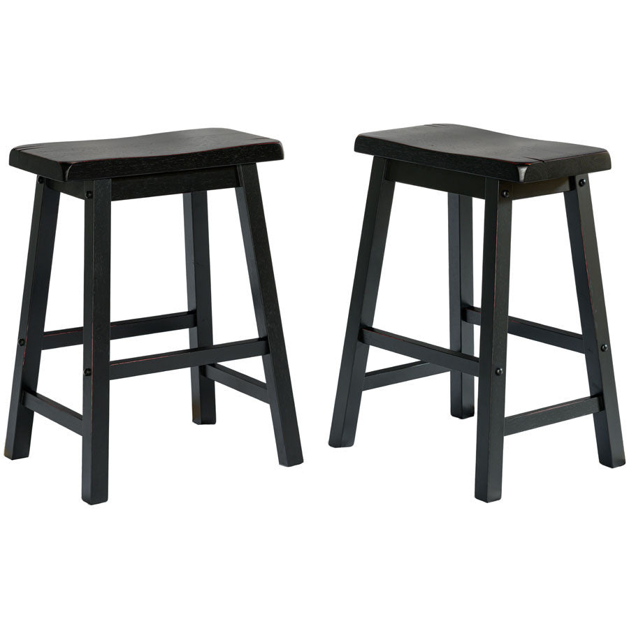 Set of 2 Saddle Backless Bar Counter High Stools Distressed Black Finish