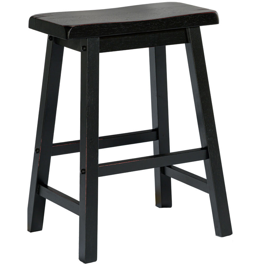 Set of 2 Saddle Backless Bar Counter High Stools Distressed Black Finish