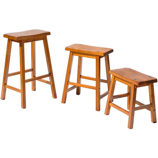 Set of 2 Saddle Backless Bar Counter High Stools Distressed Oak Finish