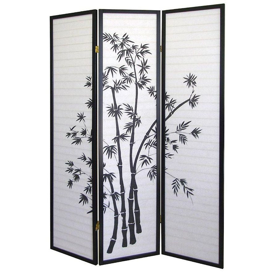 Room Divider 3 Panel Black Framed Bamboo Print