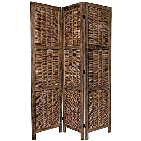 3 Panel Room Divider Wicker Weave Design Brown or White Color