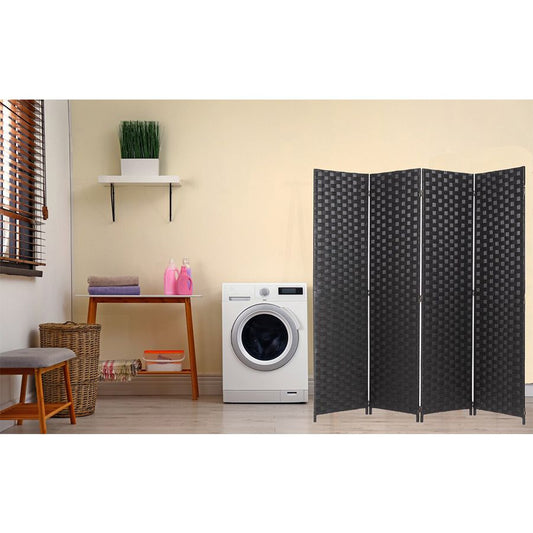 Room Divider 4 Panel Weave Design Fiber Black, Brown, Beige, or Ivory Color