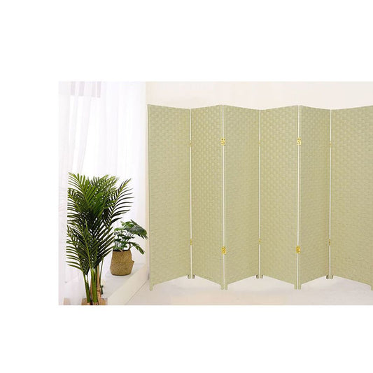 Room Divider 6 Panel Weave Design Fiber Ivory, Black, Brown, or Beige Color
