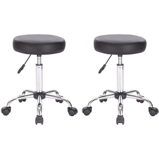 Set of 2 Black Adjustable Height Pneumatic Round Roller Stool with Chrome Base in USA, California, New York, New York City, Los Angeles, San Francisco, Pennsylvania, Washington DC, Virginia, Maryland