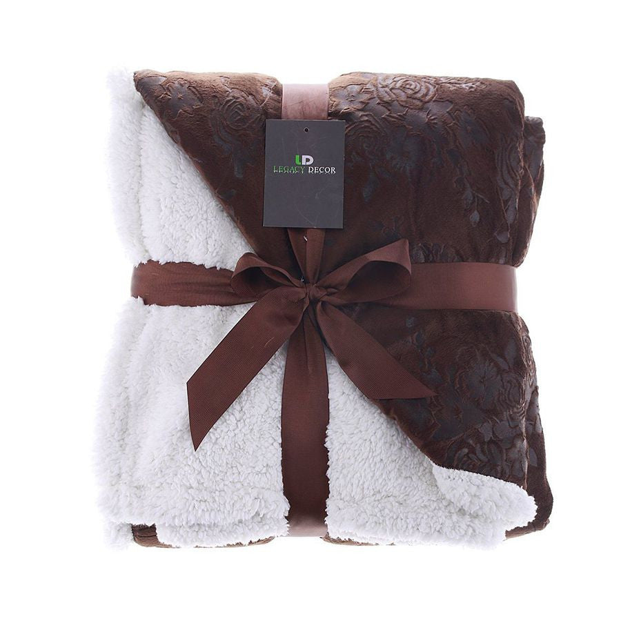 Sherpa and Micro Fur Floral Embossed Throw Blanket  6 Colors